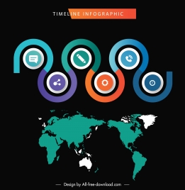 infographic template global map circles curves sketch