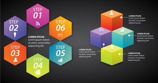infographic vector with colorful hexagons and cubes