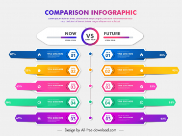 infographics for comparison template colorful flat symmetric horizontal bars