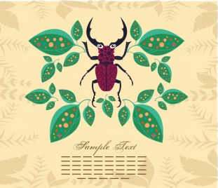 insect background leaves bug icons vignette decor