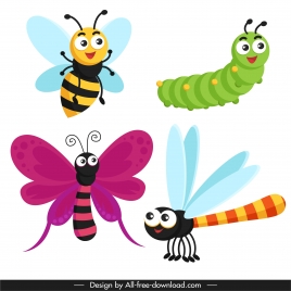 insects icons cute cartoon sketch modern design