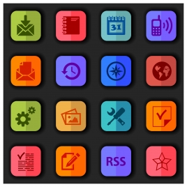 interface icons sets design with colors flat style