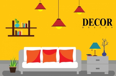 interior decor background colored furniture icons