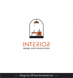 interior design and construction logo template flat furniture icons isolation sketch