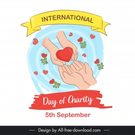 international day of charity banner template holding hands hearts ribbon handdrawn
