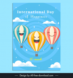 international day of happiness poster template cute balloon faces