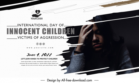 international day of innocent children banner template upset girl sketch contrast design