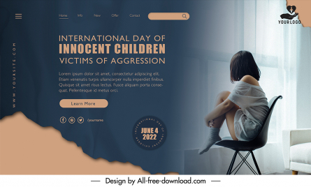 international day of innocent children landing page template modern realistic contrast design
