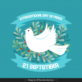 international peace day banner template elegant classic pigeon leaves ribbon