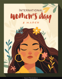 international womens day banner template classic girl face leaf flora decor