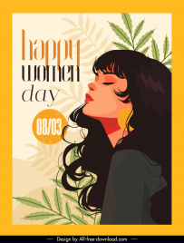 international womens day banner template elegant cartoon woman face leaves