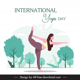 international yoga day banner template flat cartoon sketch