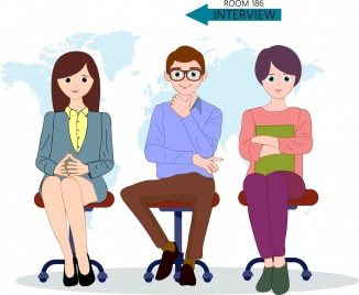 interview instruction banner interview instruction banner candidate icons cartoon characters sketch