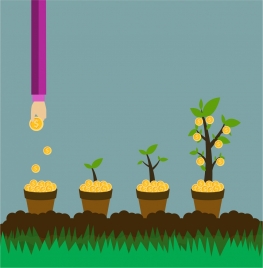investment concept illustration with hands growing coins trees