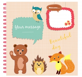 invitation card background with cute animals on notebook