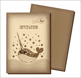 invitation card templates curves whale ornament retro style