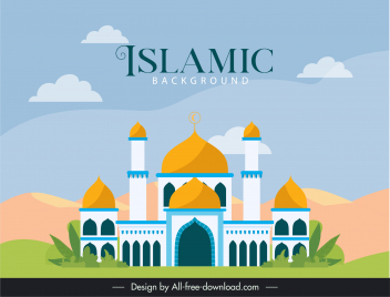 islam background template elegant classical muslim architecture scene sketch