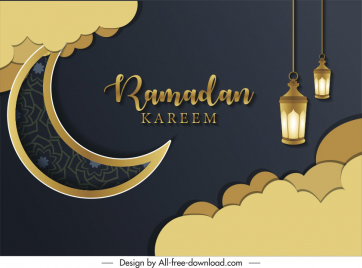 islam ramadan banner template elegant crescent clouds lights decor