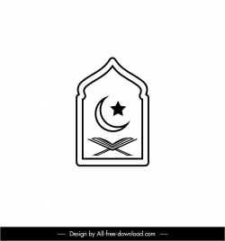 islam sign icon black white flat symmetric design star crescent scripture outline