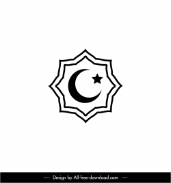 islam sign icon black white symmetrical frame crescent star outline