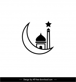 islam sign icon flat black white arabic architecture crescent star outline
