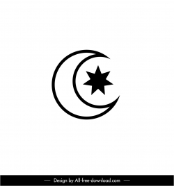 islam sign icon flat black white crescent stars outline