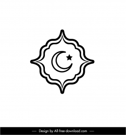 islam sign icon flat black white symmetric border crescent start outline