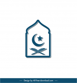 islam sign icon flat symmetric design star crescent scripture sketch