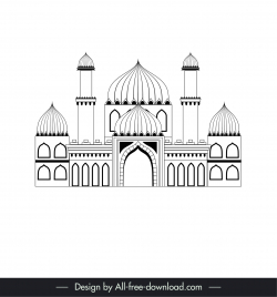 islamic castle architecture icon black white symmetric outline