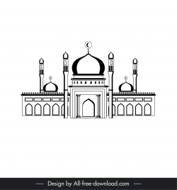 islamic castle architecture icon classical black white symmetric outline