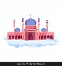 islamic castlle icon symmetric design heaven cloud decor