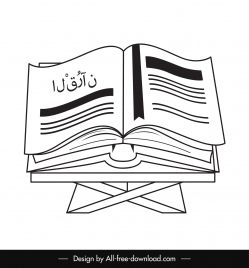 islamic design element black white open scripture book 3d outline