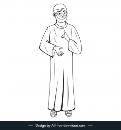 islamic man icon black white cartoon character sketch