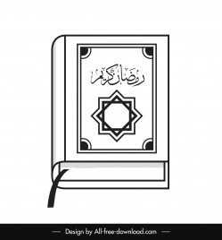 islamic scripture book icon black white 3d outline