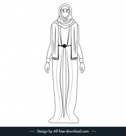 islamic woman icon black white cartoon character outline