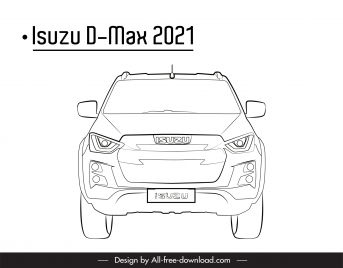 isuzu d max 2021 car model advertising poster template flat black white handdrawn front view outline