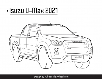 isuzu d max 2021 car model icon black white handdrawn tilt angle view outline
