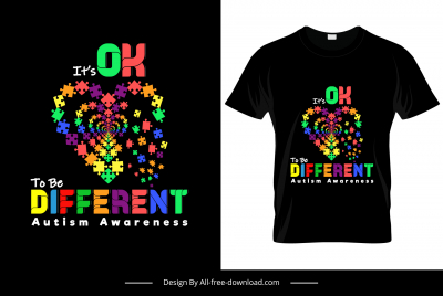 its ok to be different quotation tshirt template colorful puzzle joints pieces decor heart shape layout