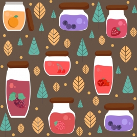 jams background jar leaves icons decor repeating design