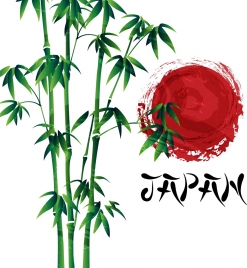 japan background green bamboo sun icon grunge design