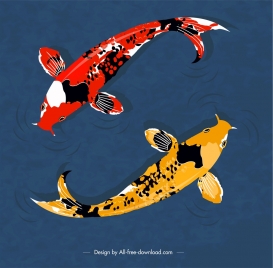 japan background koi fishes icon classical design