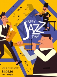 jazz festival banner male band instruments icons decor