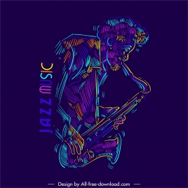 jazz music icon saxophonist sketch colorful classic handdrawn