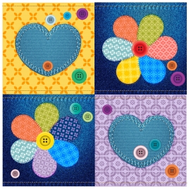 jeans material decoration with flower heart and buttons