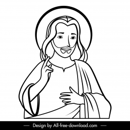jesus icon flat black white handdrawn sketch