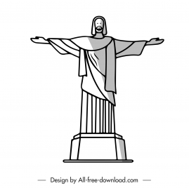 jesus statue icon flat handdrawn sketch