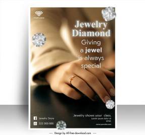 jewelry diamond poster template elegant contrast closeup