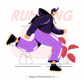jogging sport icon cartoon character sketch