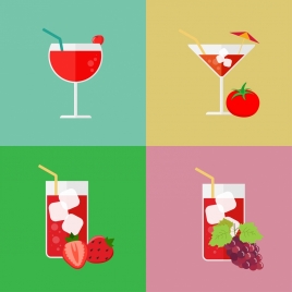 juice cocktail icons various fruit decoration colorful isolation