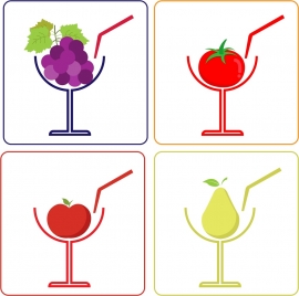 juice icons design grape tomato pear apple decoration